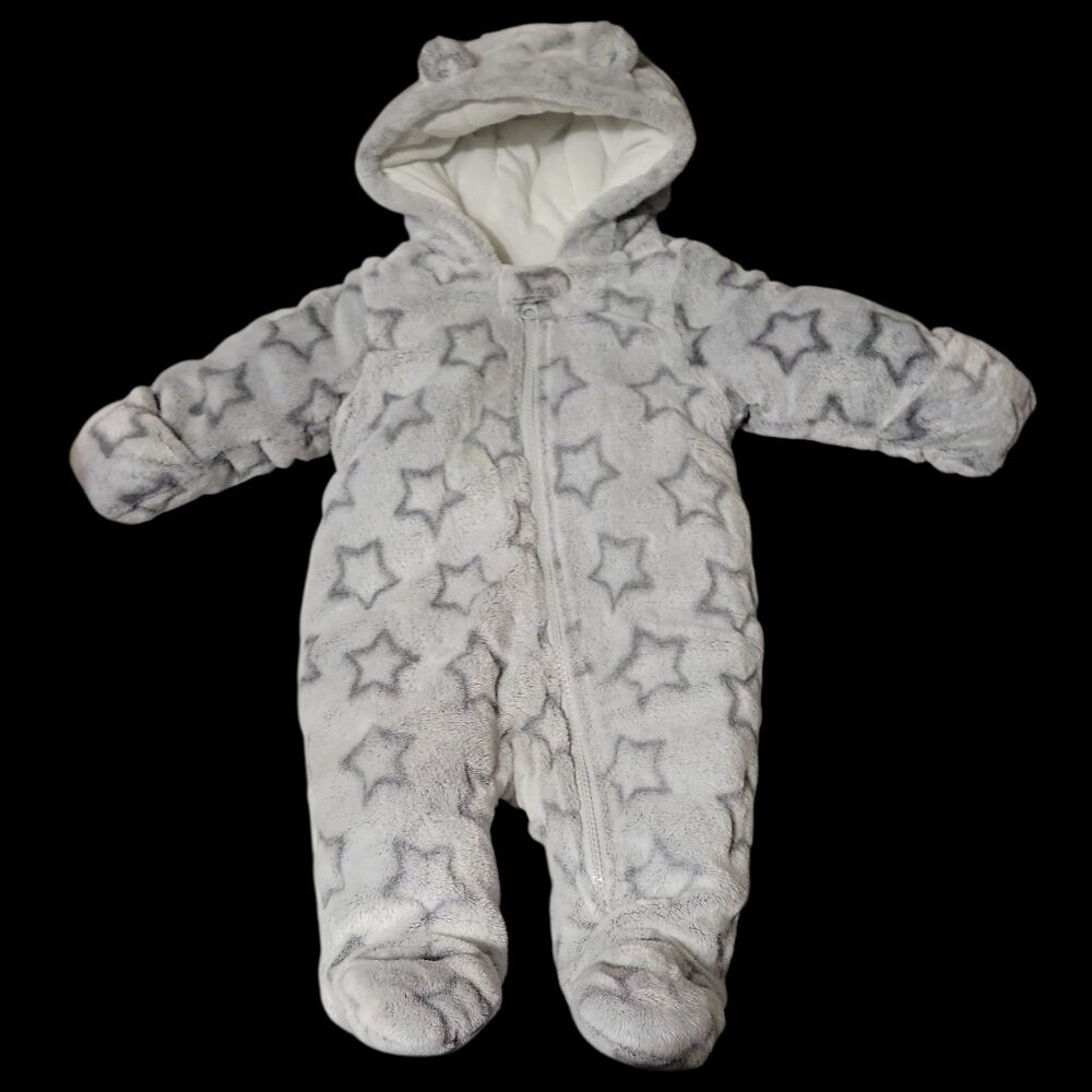 Wonder Nation Gray Star Fleece Snowsuit 3-6M Hooded Bunting Zip Winter Baby